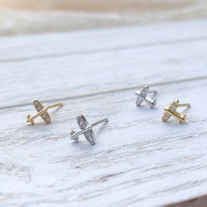 14K gold plated / Silver Airplane Tiny Earrings